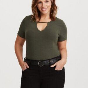 TORRID Foxy Crew Neck Keyhole Tee  Olive Tee Size 1
